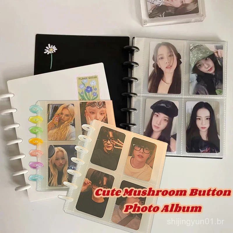 Álbum A5 com Botões em Forma de Cogumelo - 20 Páginas para Fotos de 3 Polegadas Inclui 100 Adesivos 9RYQ