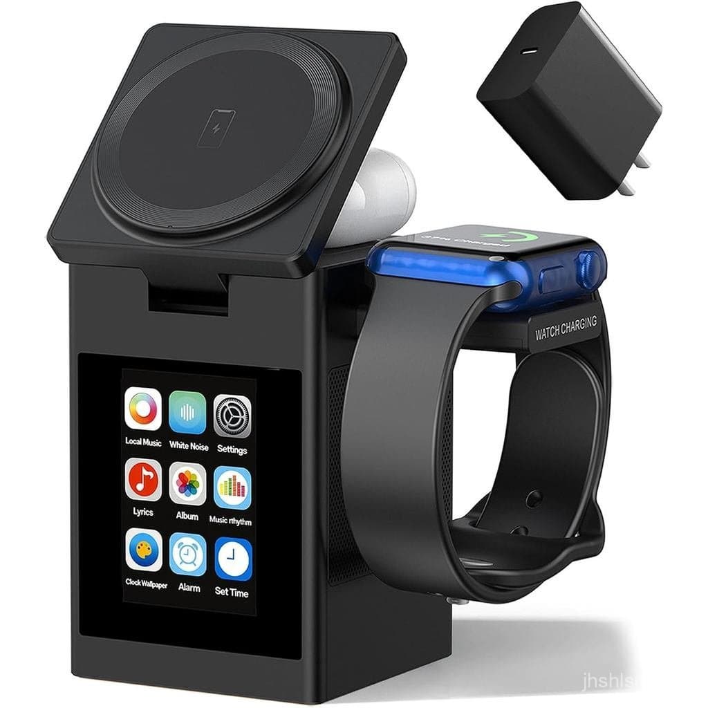 Estação de Carregamento Sem Fio 3 em 1 Vivilumens com Alto-falante Bluetooth, Relógio Despertador Digital, Display Pixel