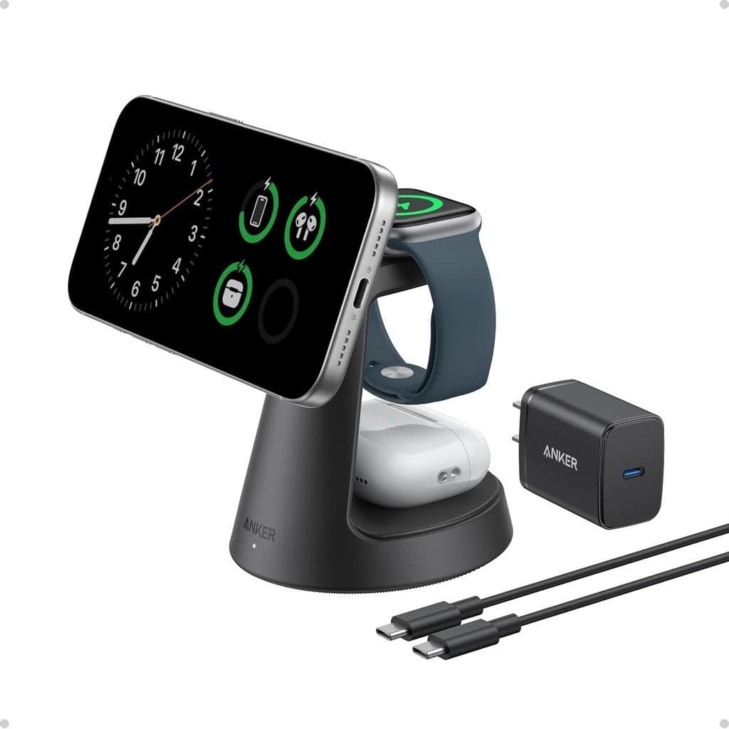 Carregador Anker compatível com MagSafe, Estação de Carregamento 3 em 1 MagGo, Suporte de Carregamento Nano, Base de Car