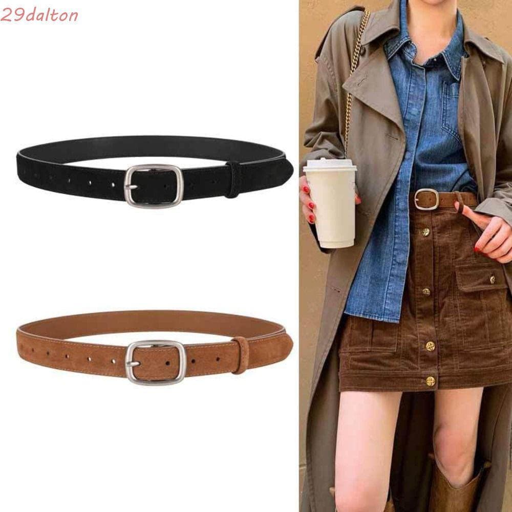 Cinto de camurça DALTON, cinto decorativo de PU estilo coreano para jeans, cinto vintage largo com fivela quadrada prate