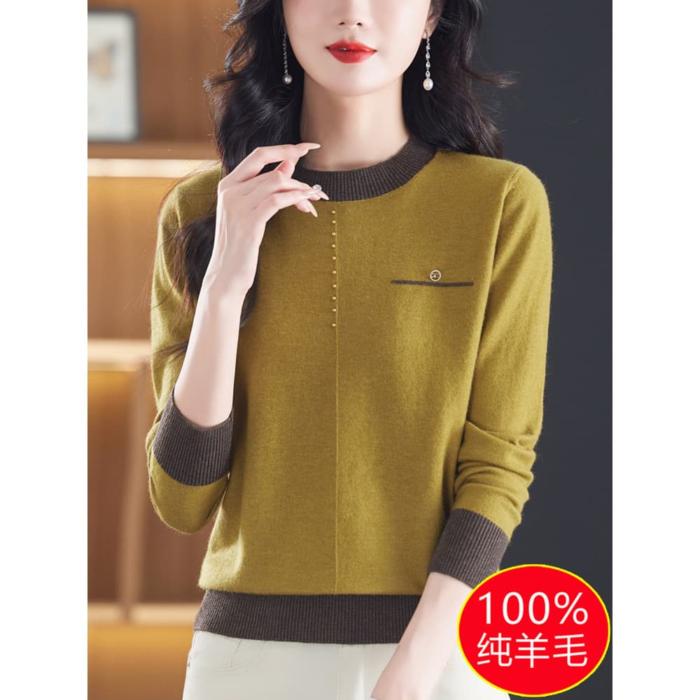 Primavera outono novo estilo feminino Plus Size camisola feminina de manga comprida de malha topo solto em torno do pesc