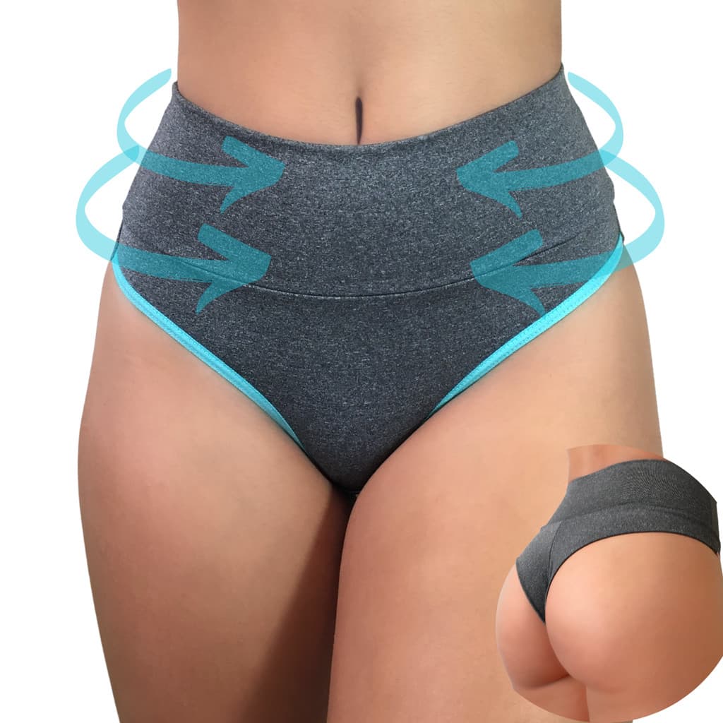 Kit 6 Calcinhas Modeladora Fio Dental Cós Alto com Tecido Duplo Reduz Barriga
