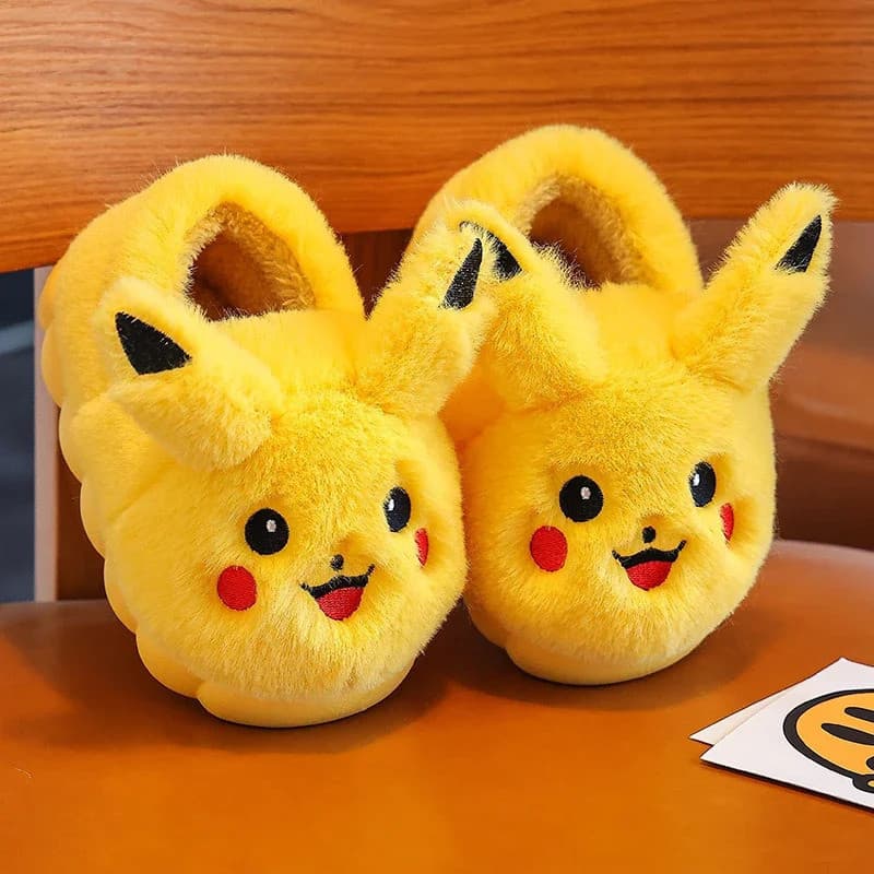 Kawaii Pikachu Figura Chinelos De Algodão Capa Salto Anime Periférico Bonito Dos Desenhos Animados Plana Outono/Inverno