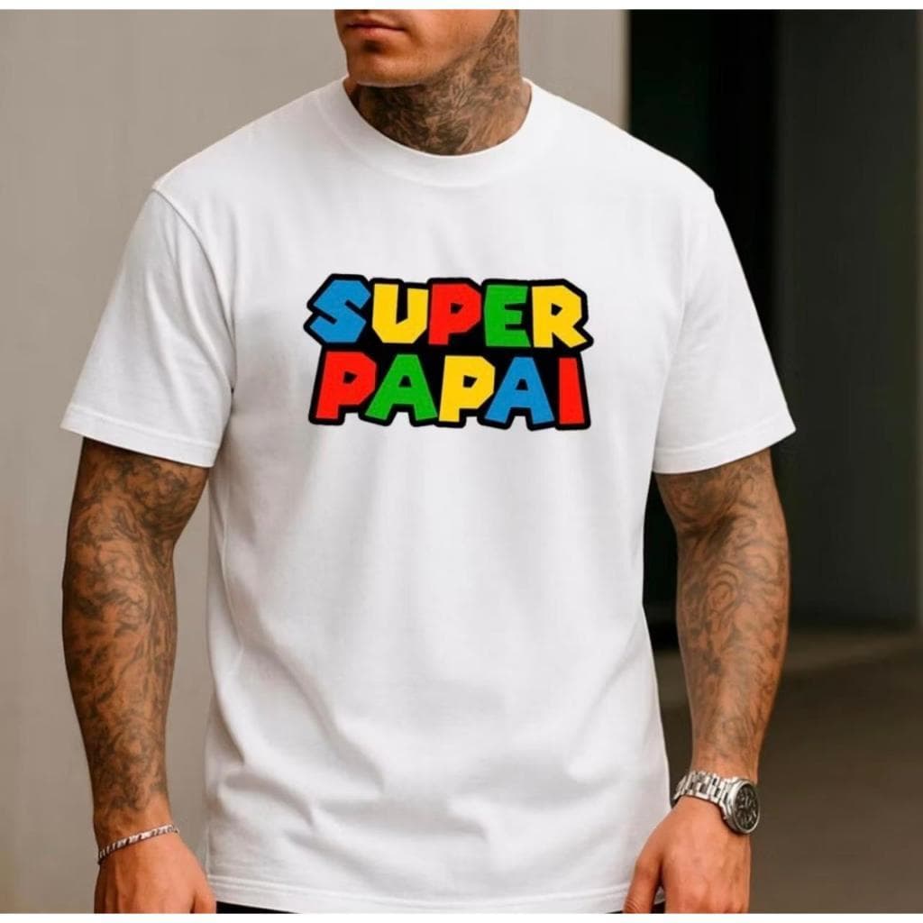 Camiseta Super Papai — Estampa Colorida Estilo Gamer, Presente Dia dos Pais, Unissex, camiseta Super