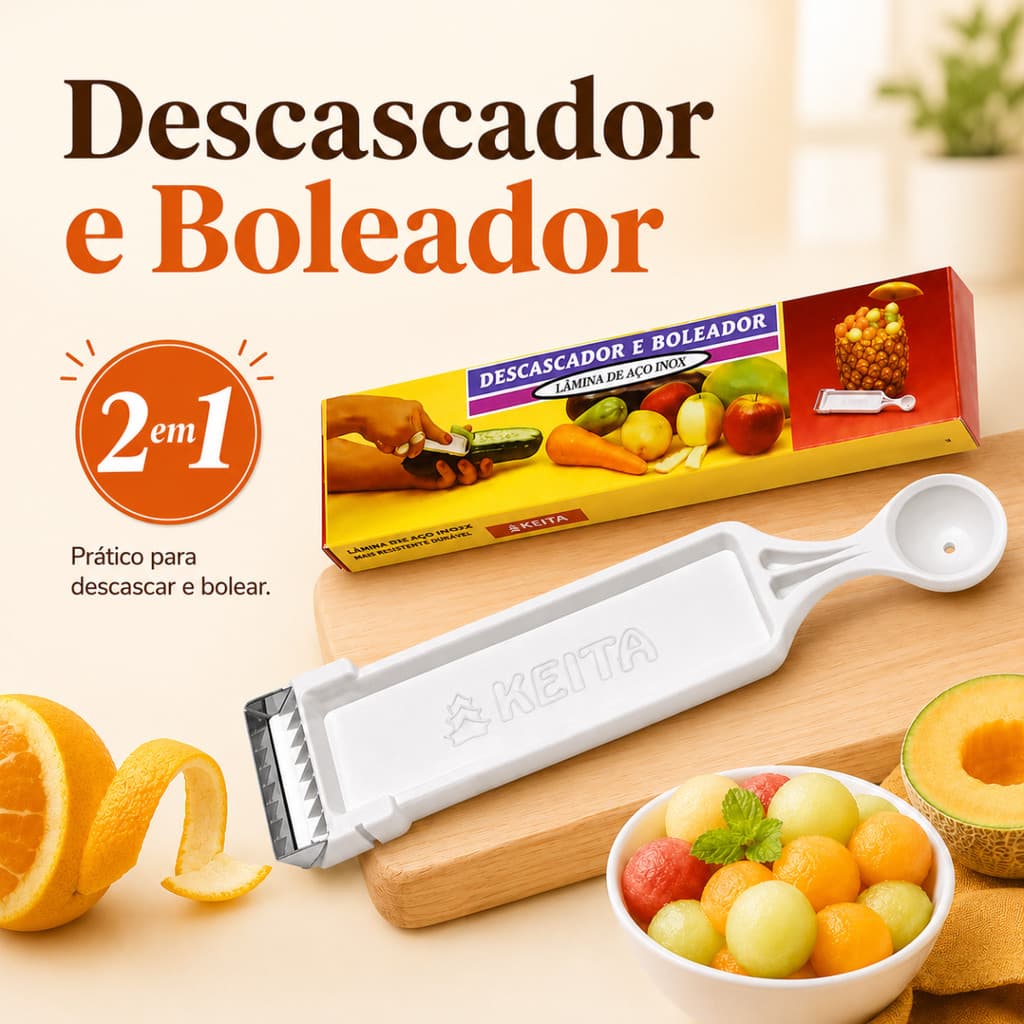 Descascador e Boleador Legumes Frutas 2 em 1 Keita