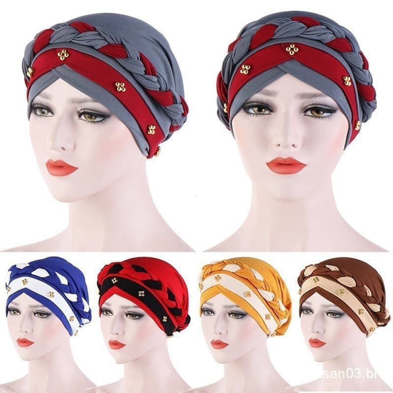 Turbante de Algodão Trançado Estilo Retrô, Boné Muçulmano Indiano, Lenço de Cabeça Feminino, Bandanas, Hijab ZOI7