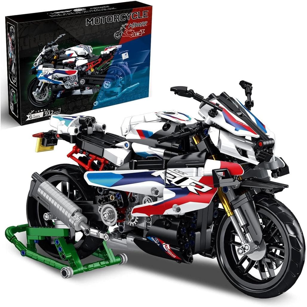 Conjunto de Blocos de Montar de Motocicleta com 912 Peças para Adultos, Compatível com Lego, Modelo Colecionável 1000 RR