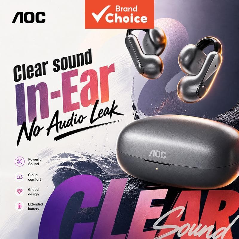 AOC ACD4614 Fones de Ouvido de Orelha Aberta Sem Fio, Conforto Intra-Auricular, Fones Claros, Redução de Ruído em