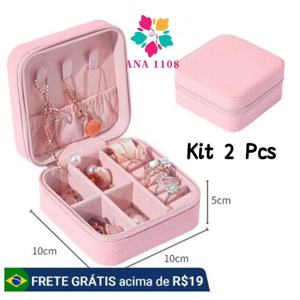 KIT 2 Caixa de Joias Portátil para Viagem/Caixa de Armazenamento/Bolsa/Anel/Colar Cor: Rosa Bebê L9SI 0OAQ