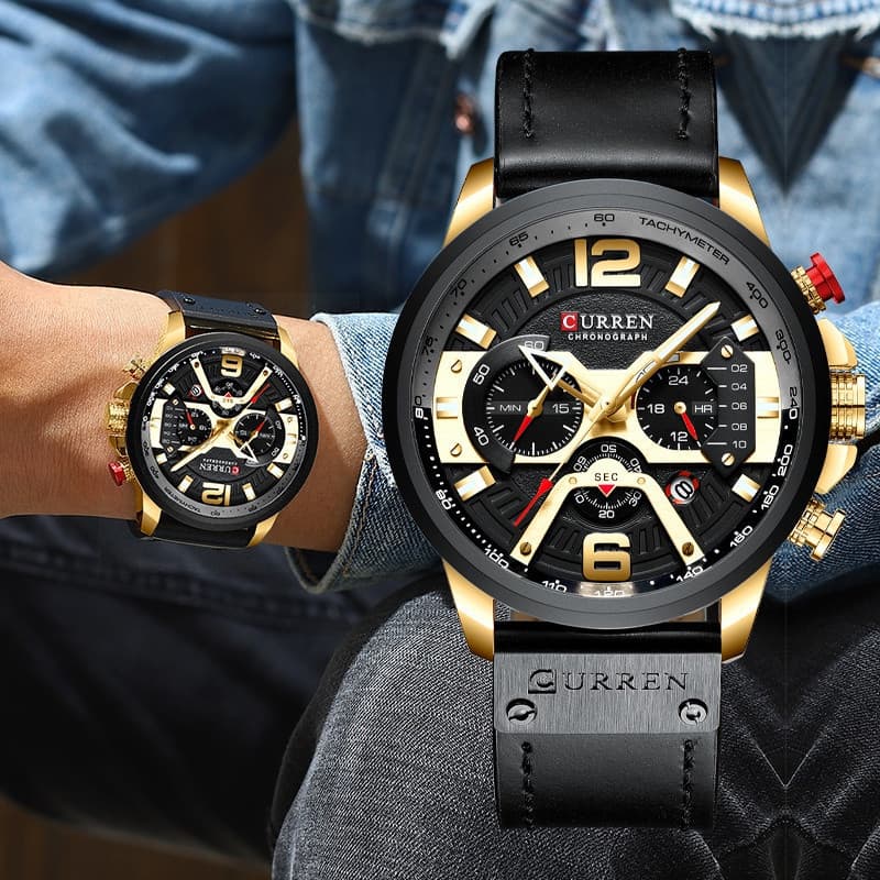Relógio Masculino CURREN, Marca de Luxo, Esportivo, Moda, Couro, À Prova D'Água 8329X TRDX UEOR