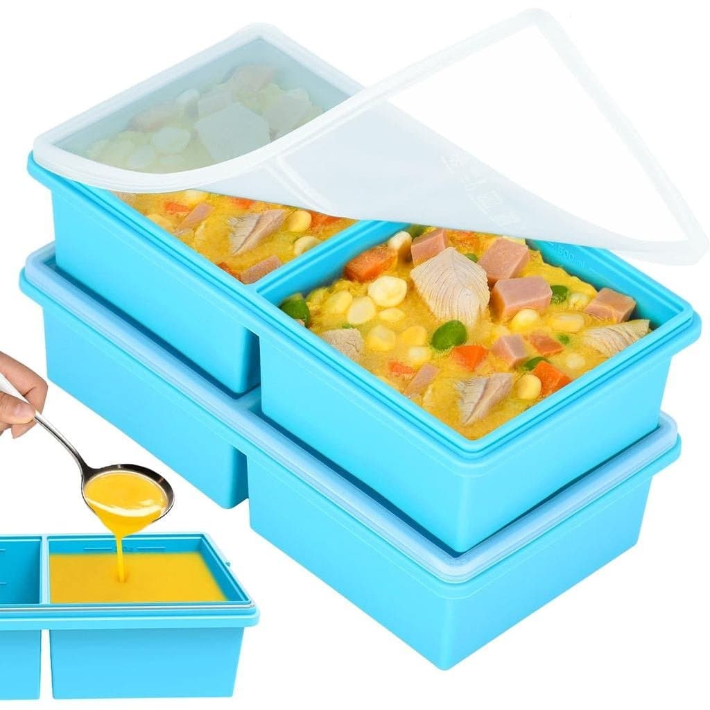 2 Formas de Silicone para Congelador com Tampas, Formas de Silicone para Sopa, Prepara facilmente refeições por porções,
