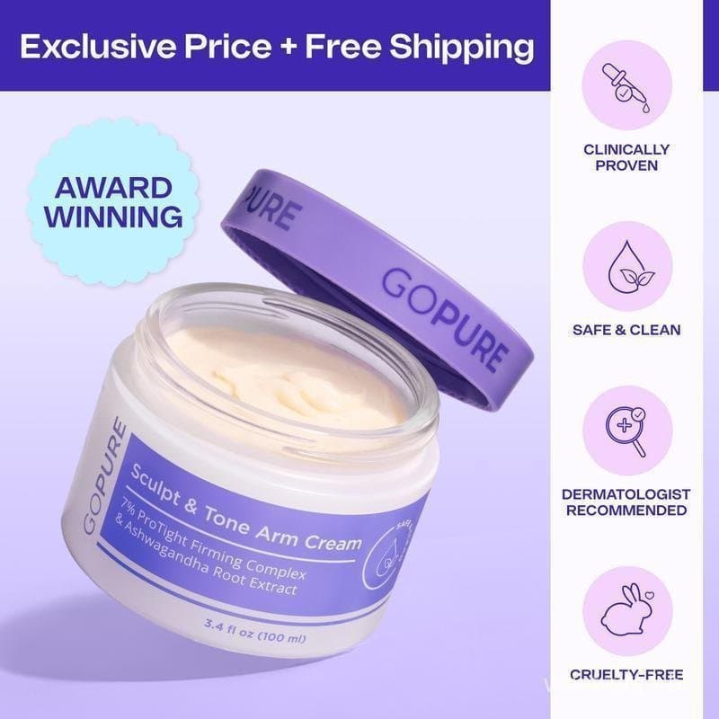 Creme hidratante GOPURE Sculpt & Tonearmcom7% ProTightFirmingComplex, contendo extrato de raiz de ginseng, é utilizado p