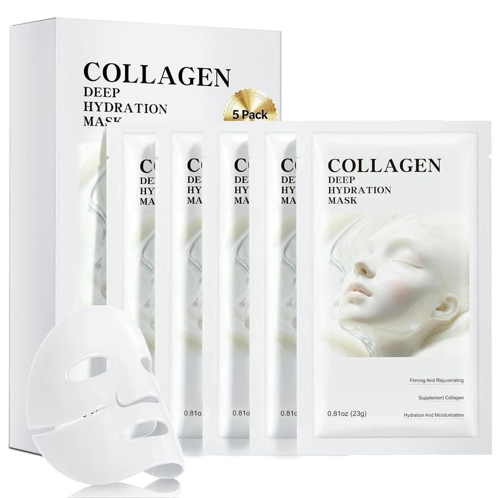 Máscaras Faciais de Colágeno para Cuidados com a Pele, Pacote com 5 Unidades, Máscara Facial Hidratante Profunda de Colá