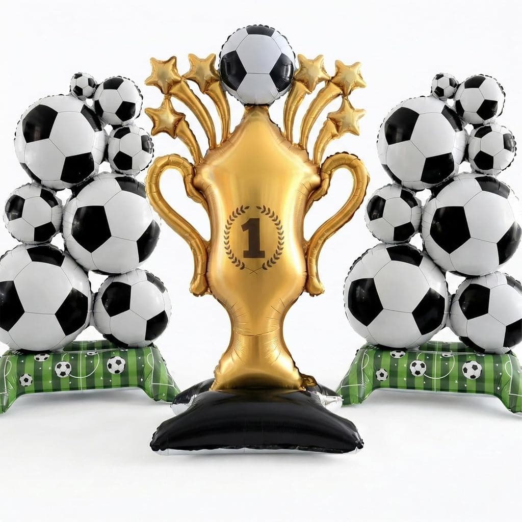 3 Peças de Decorações Gigantes para Festa de Futebol - Conjunto de Troféu Dourado de 59" e Balões de Folha em Pé - Supri