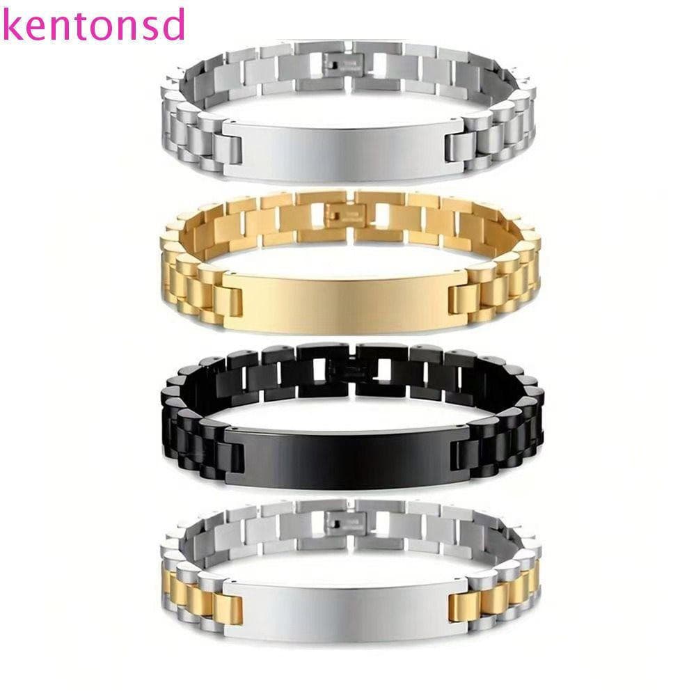 Corrente Em Branco KENTONSD , Pulseira De Aço Inoxidável De Moda Altamente Polida Redonda Ajustável De Identificação De