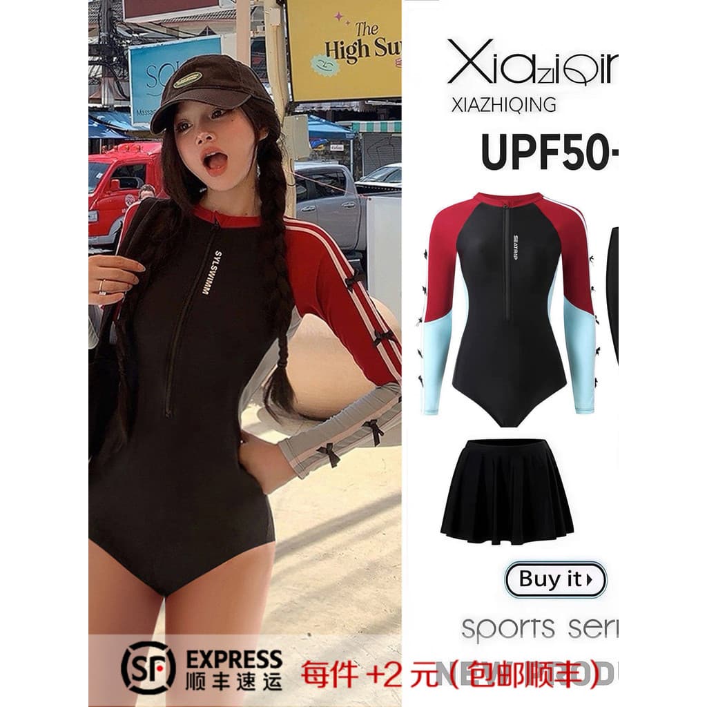 Novo estilo maiô feminino terno de surf de uma peça calças de manga comprida conservador mais magro olhar mergulho mãe t