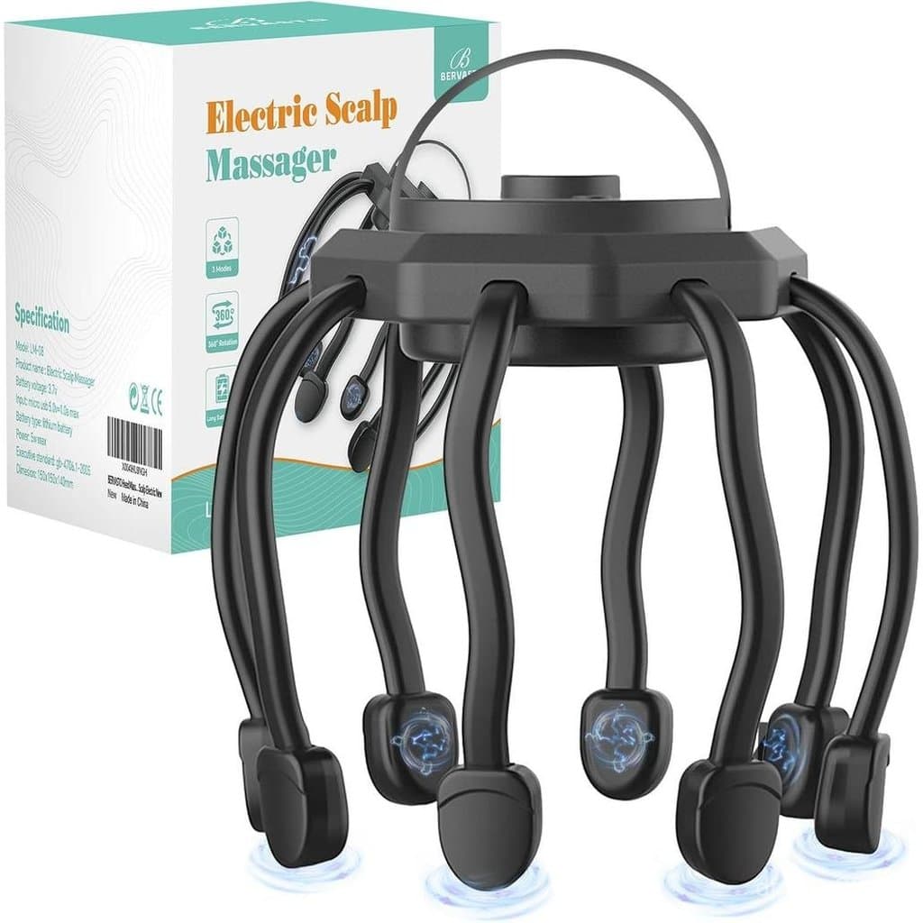 Massageador de Cabeça Elétrico com 3 Modos, Massageador de Couro Cabeludo para Relaxamento e Alívio do Estresse, Recarre