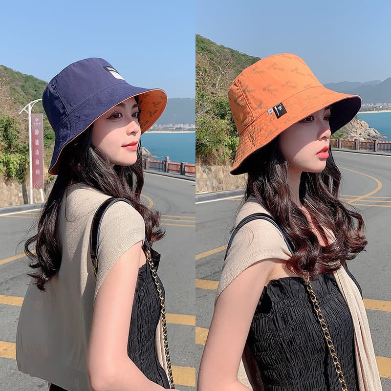 Chapéu de sol feminino primavera verão versão coreana na moda dupla face balde chapéu outono novo estilo guarda-sol esti