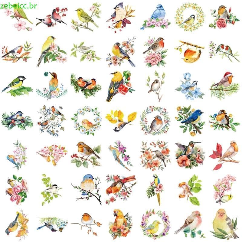zebeicc 50 Folhas Adesivo Bagagem Scrapbook Aquarela Pássaro Graffiti Decorativo f