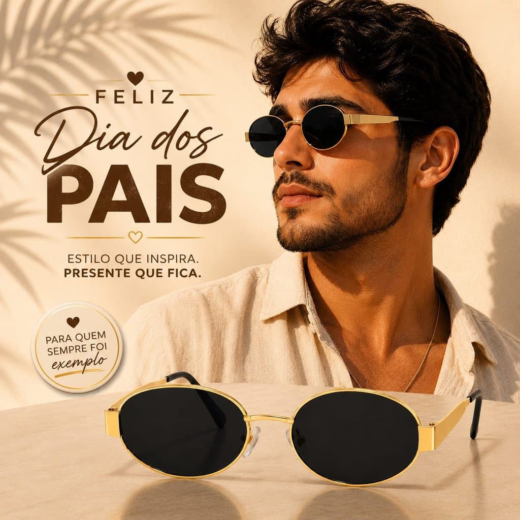 Óculos de Sol Oval com Armação Dourada, O Presente Perfeito Para o Dia dos Pais