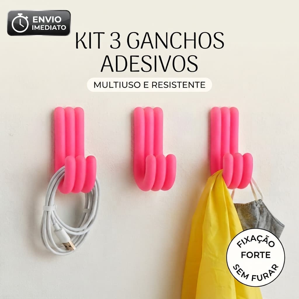 Kit de 3 Ganchos Suporte Resistente Com Fita Dupla Face 3M Para Toalhas Roupas Acessórios