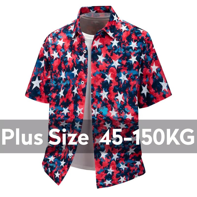 Camisas Havaianas Masculinas Plus Size, Estampadas, Soltas, de Manga Curta para o Verão