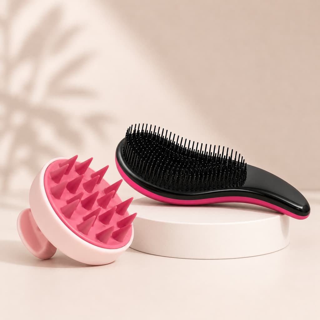 Kit Escova Mágica Desembaraçante Antifrizz e Massageador Capilar de Silicone para Couro Cabeludo