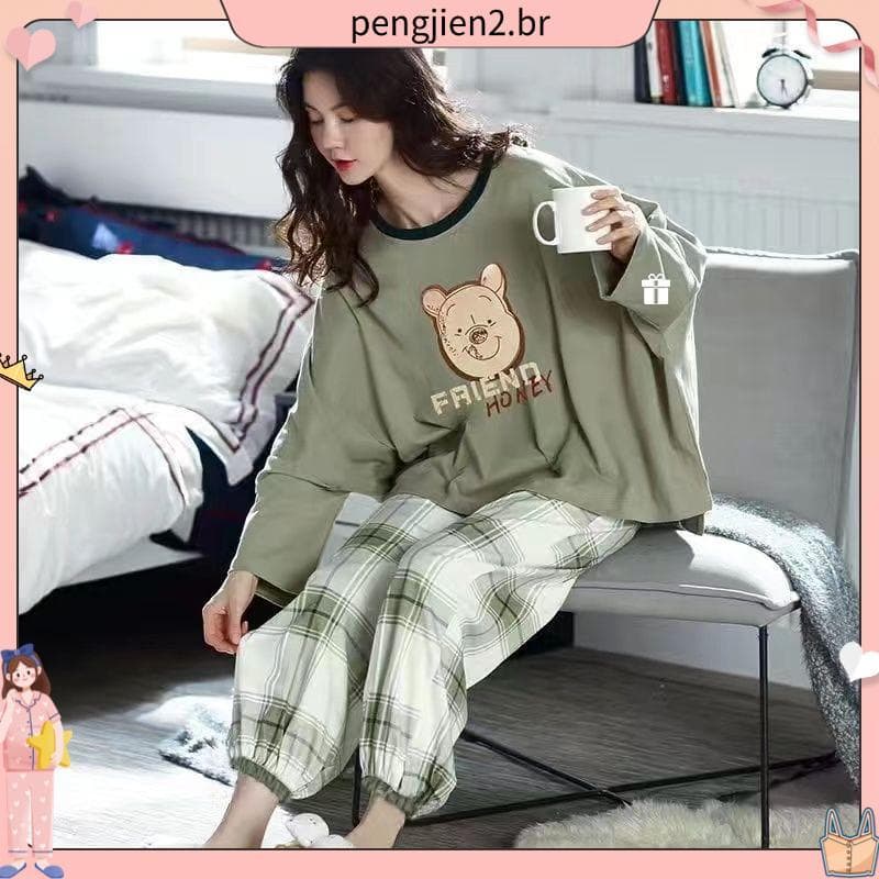 Pijamas femininos primavera outono estilo tamanho grande pijamas de manga comprida terno feminino versão coreana pijamas