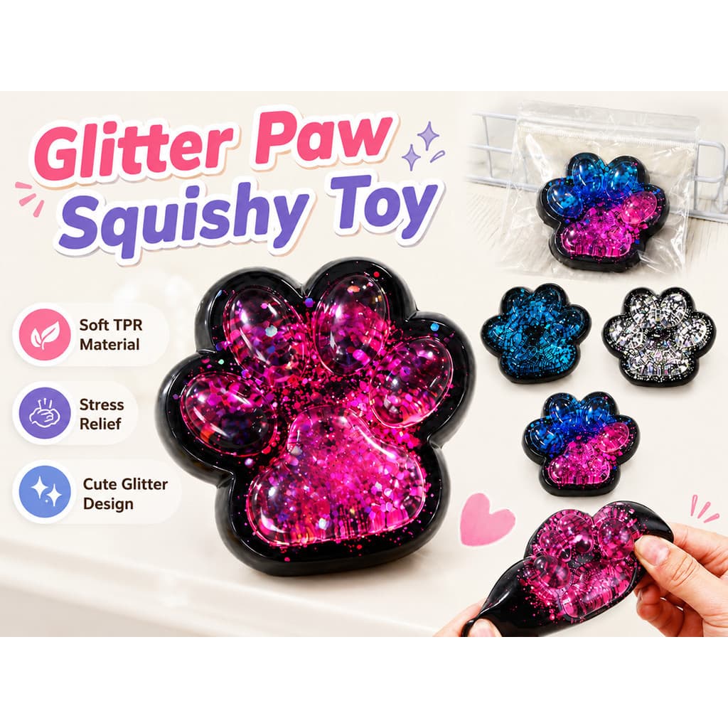 Brinquedo de borracha macia de pata fofa TPR Brinquedo de descompressão na ponta do dedo Glitter Animal Paw Squeeze Toy