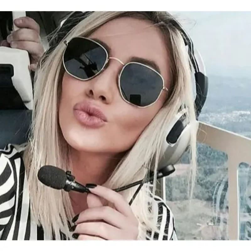 Óculos De Sol Polarizados Unissex De Metal , Com Lente Preta Quadrada Vintage Para Homens E Mulheres Moda Viagens