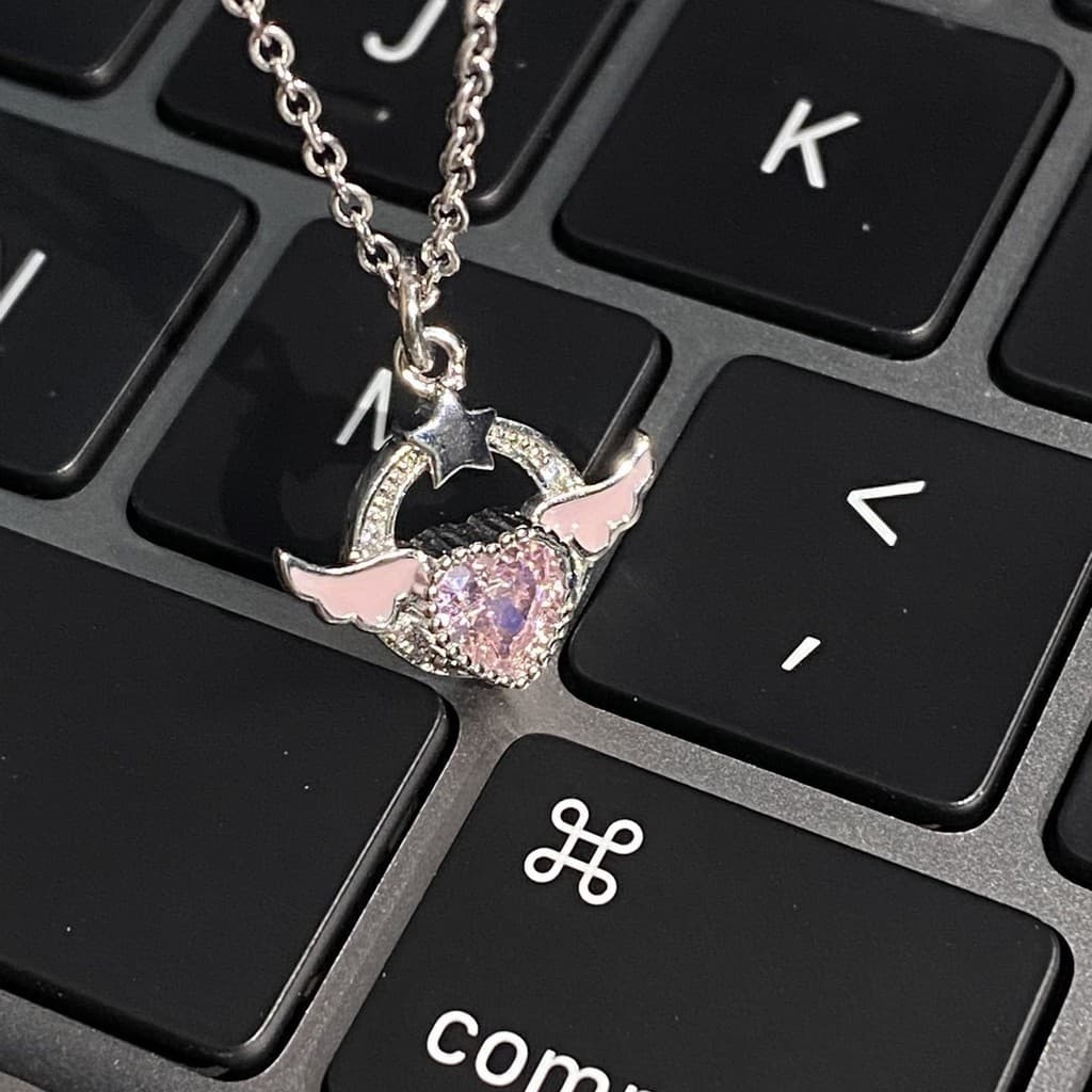 Asas de anjo amor colar feminino ins nicho Design rosa diamante All-Match clavícula corrente presente para namorada dia