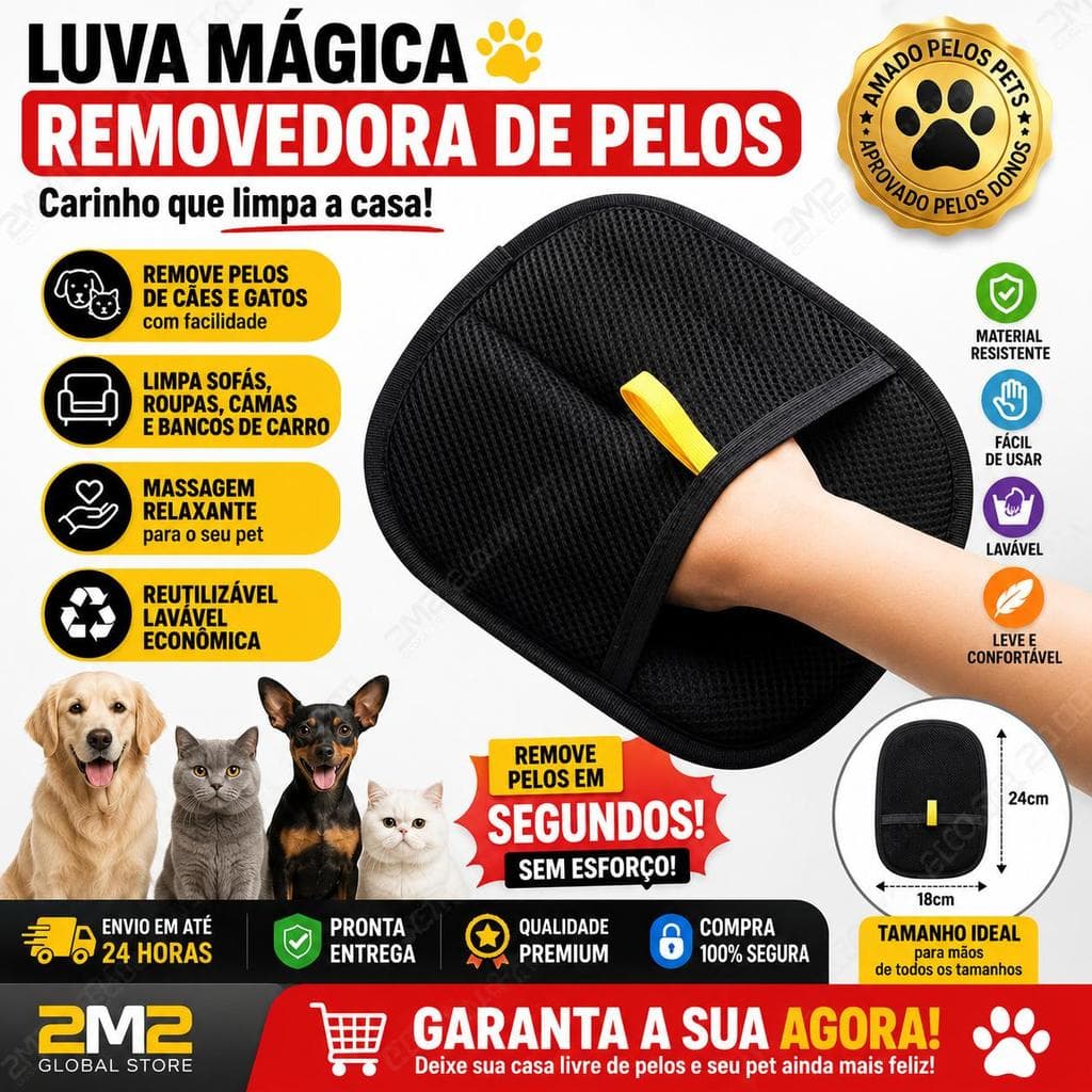 Kit 3 Luva Removedora de Pelos Pet Mágica Cães Gatos Tira Pelos Sofá Roupa Carro Reutilizável Massagem BM-F4144