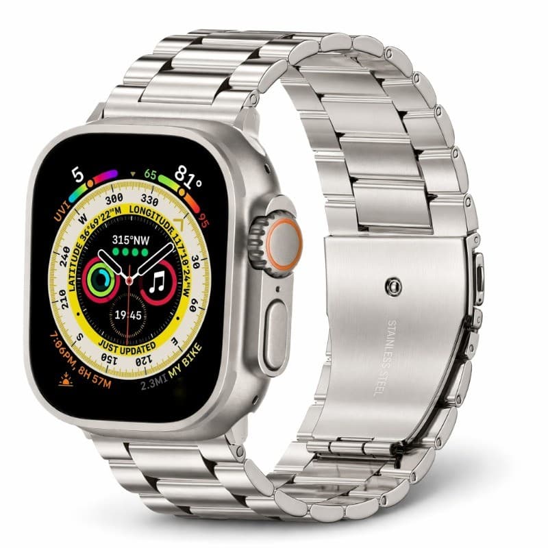 Pulseira Aço Inoxidável Prata Fecho Borboleta Ajustável Compatível Apple Watch Series 38 40 41 42 44 45 49mm