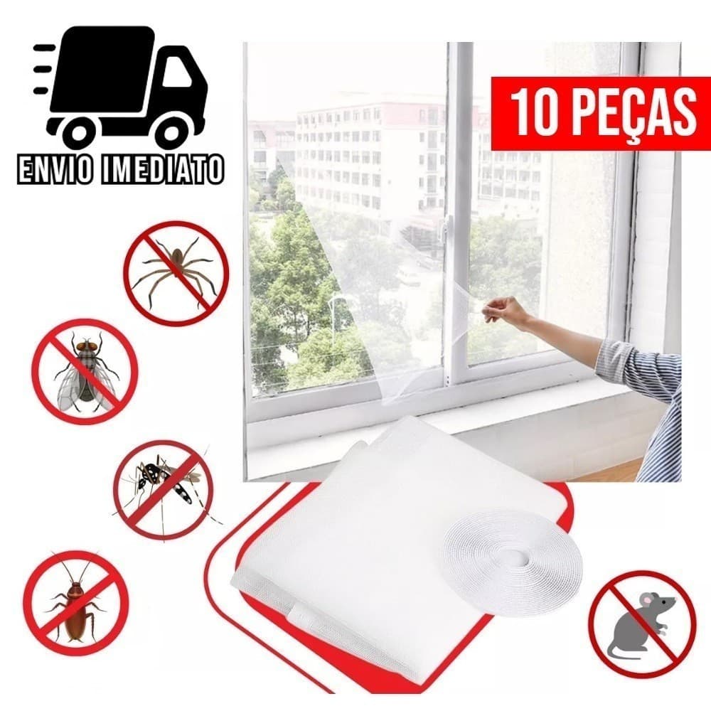 Kit 10 Tela Mosquiteira Janela Ajustável Anti Insetos Proteção Pernilongo Mosquitos Dengue 130x150cm