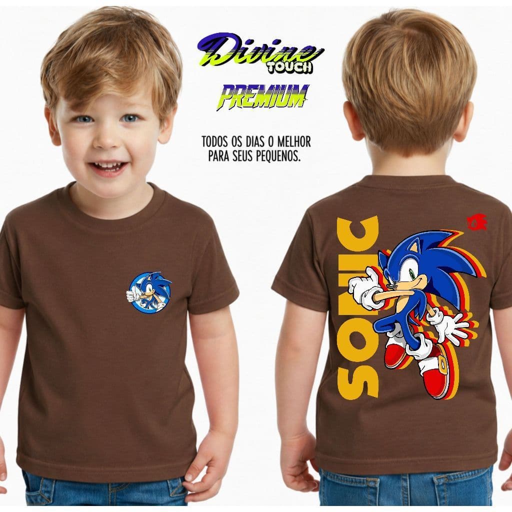 Camiseta Infantil  Streetwear Malha 100% Algodão Camisa Juvenil Estilosa Sonic Azul Desenho Animado