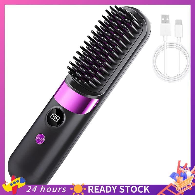 Alisadores De Cabelo Sem Fio Escova Aquecida Portátil Ferramenta De Estilo Viagem Alisamento Com 4 Temperaturas Para Cas