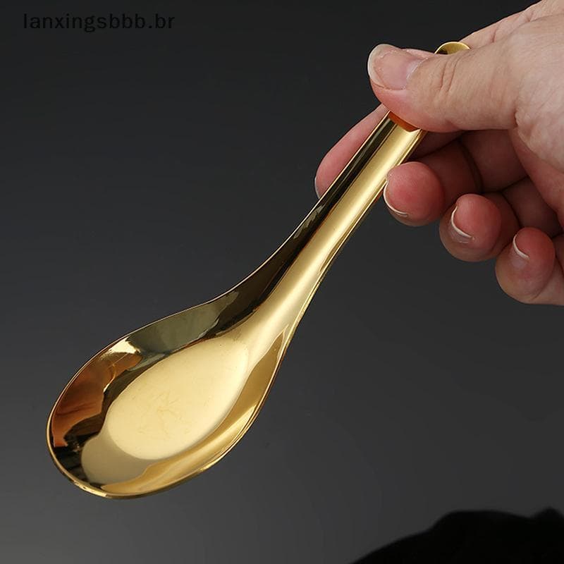 [LAX] Colher De Sopa De Arroz Com Fundo Plano De Aço Inoxidável 304 , Espelho Dourado Prateado , Talheres Polidos , Domé