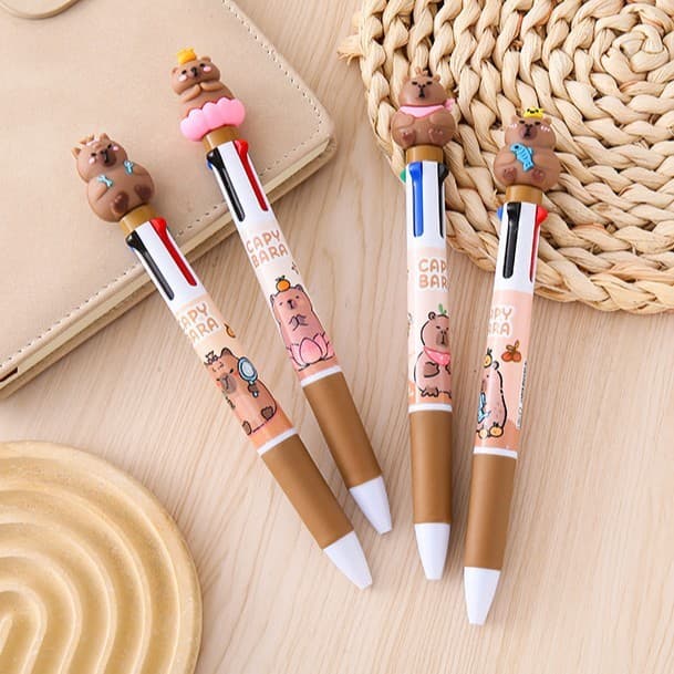 12 Pçs Bonito Kapibara Caneta Esferográfica De Quatro Cores Estudante Colorido Manual Pequeno Fresco Escritório Papelari