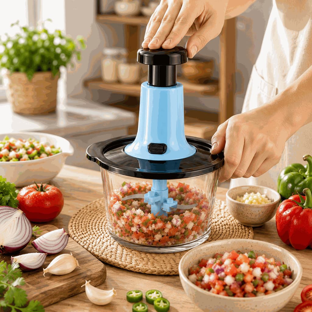 Processador Triturador De Alimentos Para Cozinha Manual Com 3 Lâminas Em Aços Afiadas700 ML