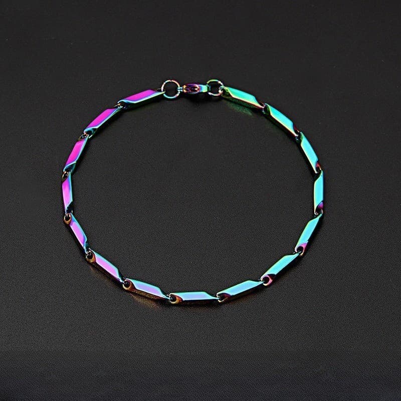 Iridescente Arco-Íris Losango Corrente Conjunto De Jóias Colar De Aço Inoxidável Pulseira Unisex Punk Hip Hop Y2K Mudanç