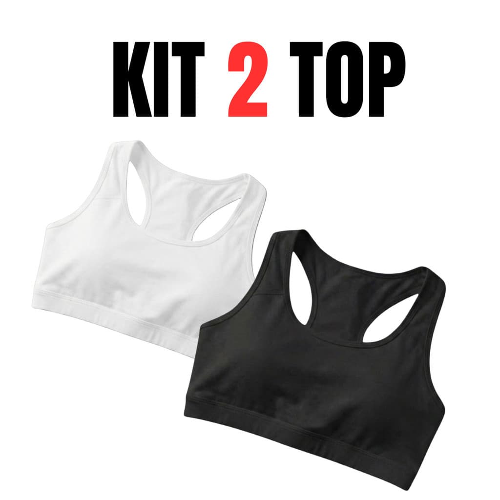 Kit 2 Tops Fitness Feminino Nadador Preto e Branco Academia