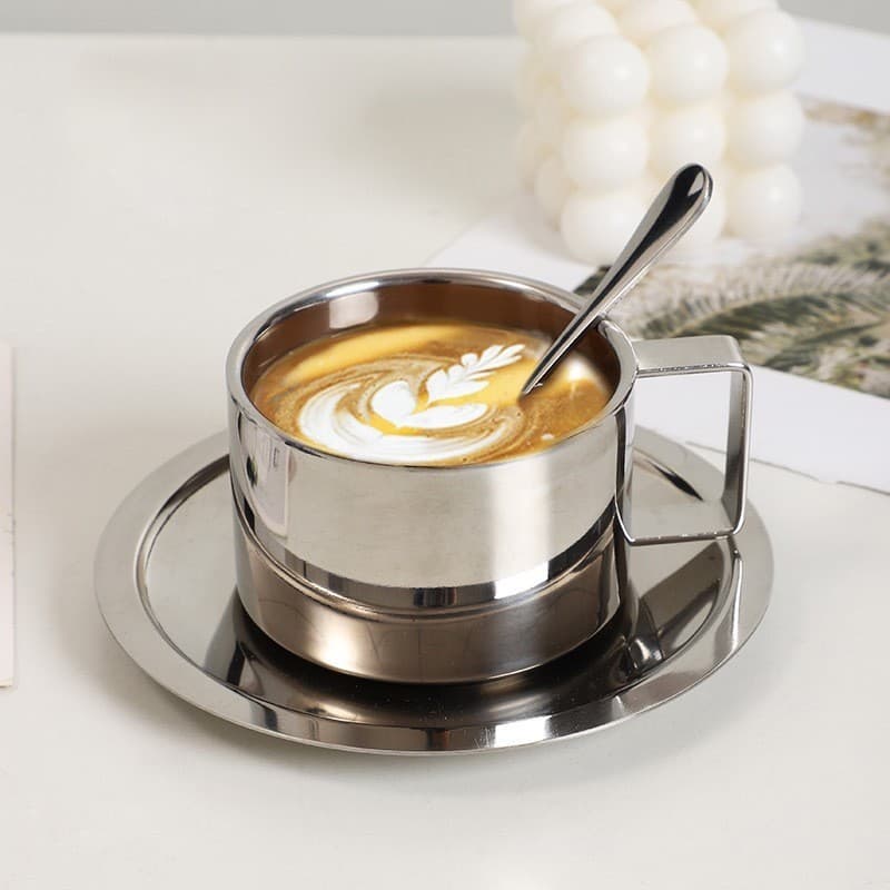 Milan xícara de café luz luxo High-End sentimento 304 aço inoxidável dupla camada isolada caneca conjunto de copo Casual
