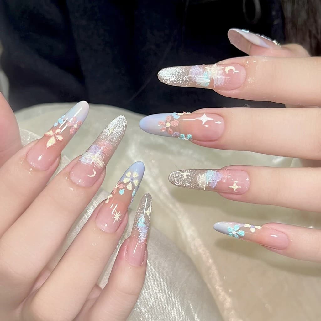 Usando unhas artesanais manicure produto acabado doce unhas falsas peças de manicure estilo doce