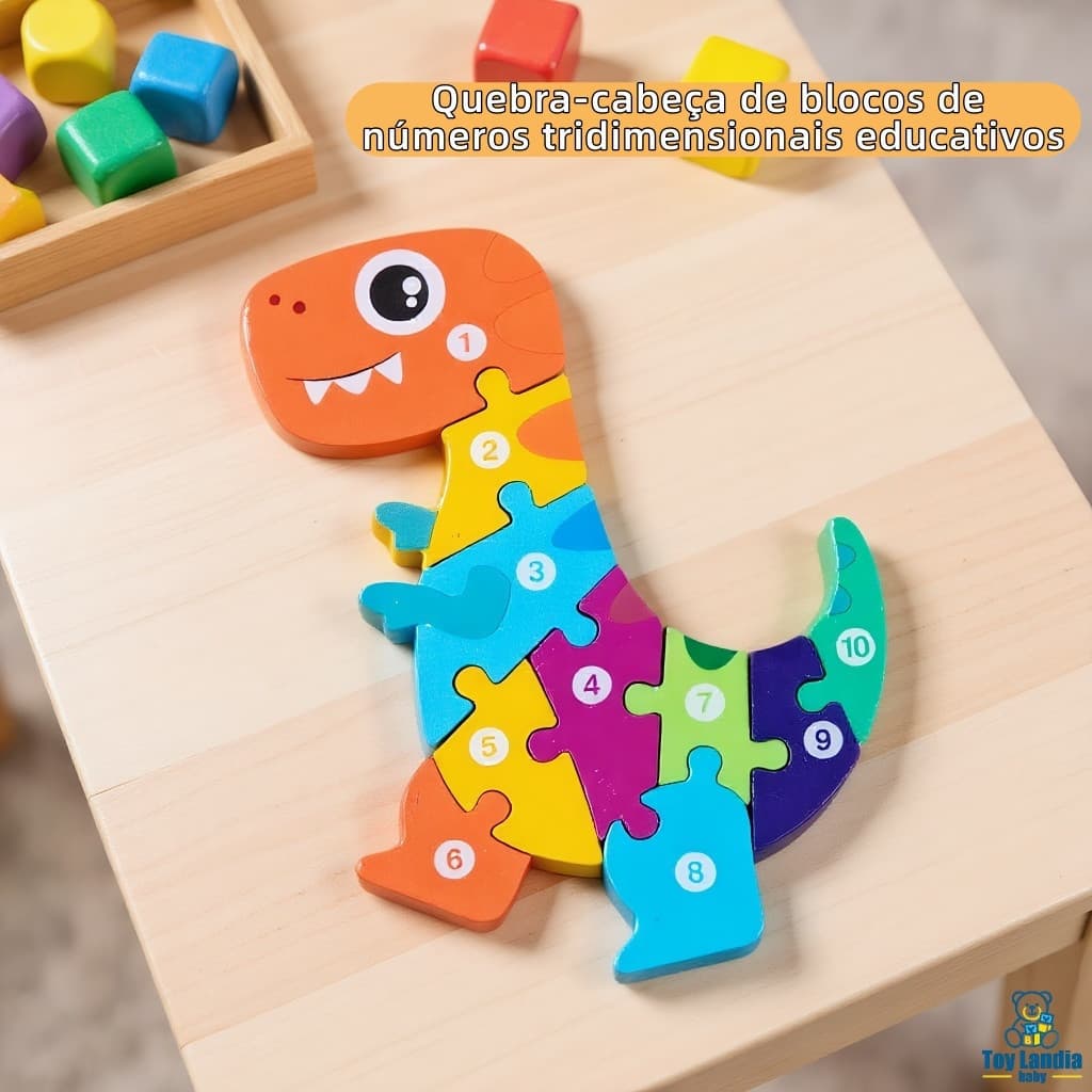 Quebra-Cabeça de Dinossauro em Madeira 3D - Brinquedo Educativo Montessori, Adequado para Bebês e Crianças EE7X KPFC