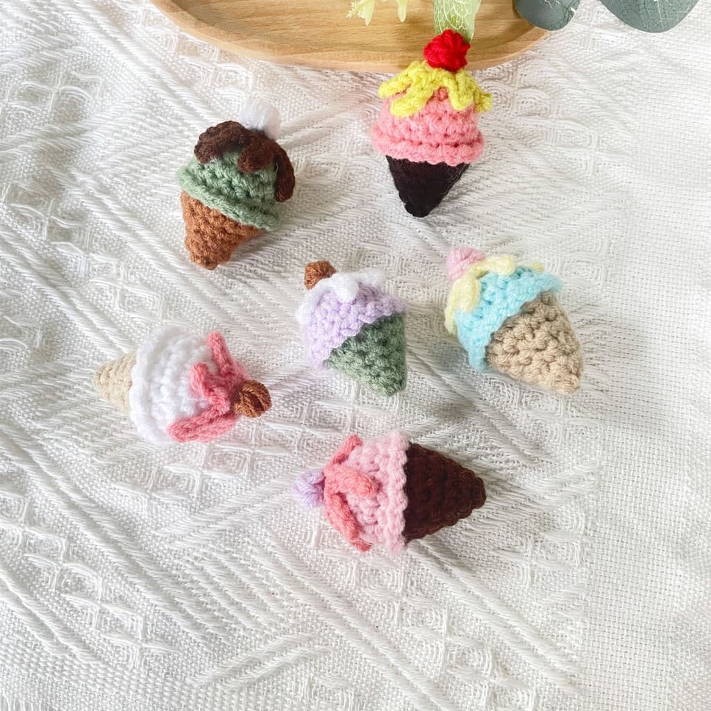 [Produto acabado] Mini sorvete de crochê artesanal manual pingente bolsa pingente sorvete
