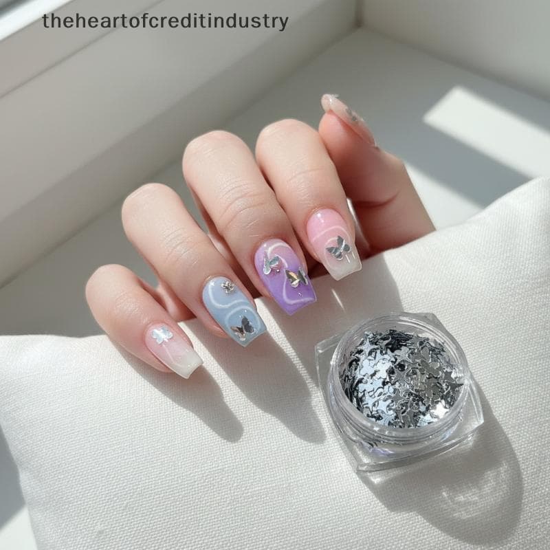 2 Pçs Laser Lantejoulas Borboleta Estrela Glitter Pó Acessórios Da Arte Do Prego Decorações DIY Manicure Ferramenta