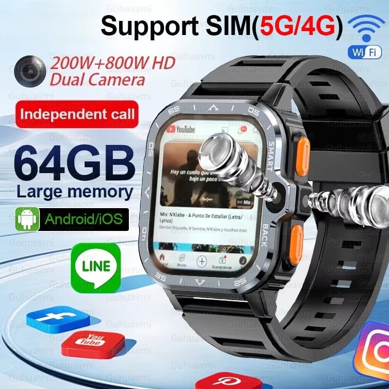 5G Cartão SIM Relógio Inteligente Navegação GPS 64GB Grande Memória WIFI Rápido Acesso À Internet 800W HD Câmera Dupla V