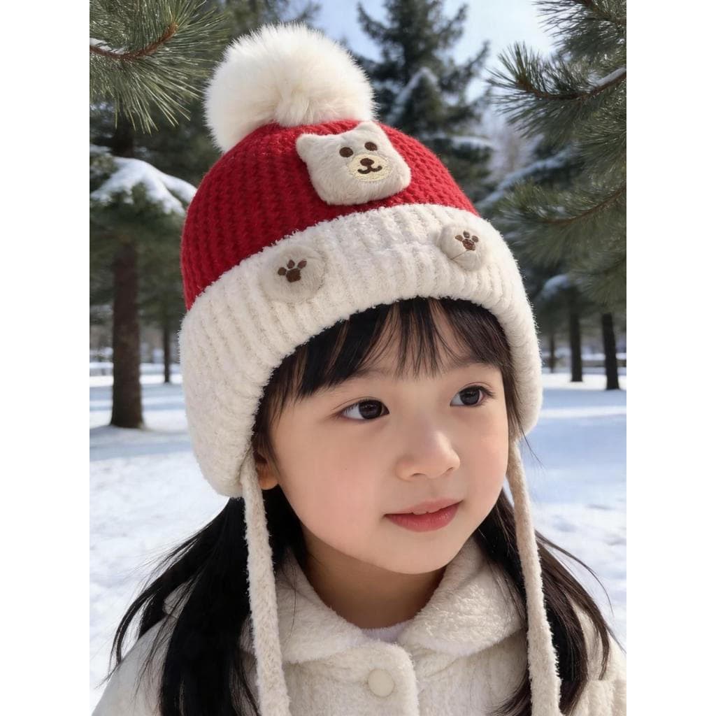 Touca Gorro Infantil Ursinho Fofo Super Macia Quentinha Com Pompom Protetor Tampa Orelha(3-10anos)..l