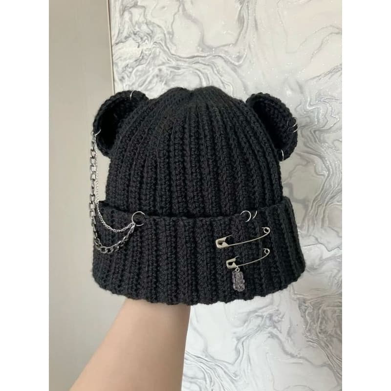 Touca Crochê Gothic/Y2K Cat Beanie