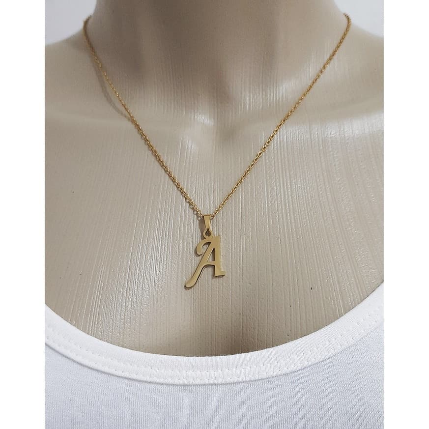 Colar Feminino Dourado Clo18 Conjunto Colar e Brinco Alfabeto